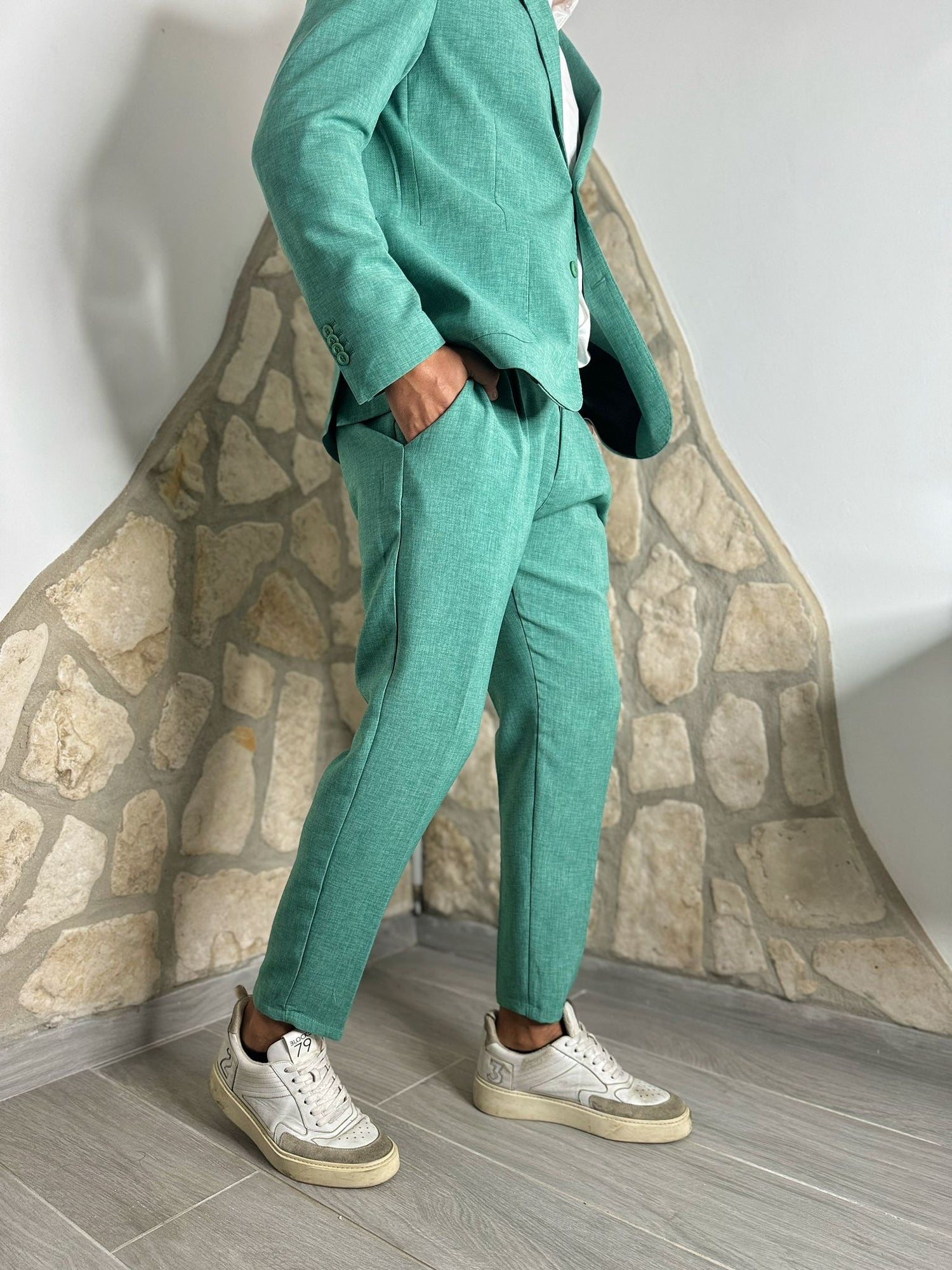 Abito monopetto verde tiffany punto milano sartoria italia