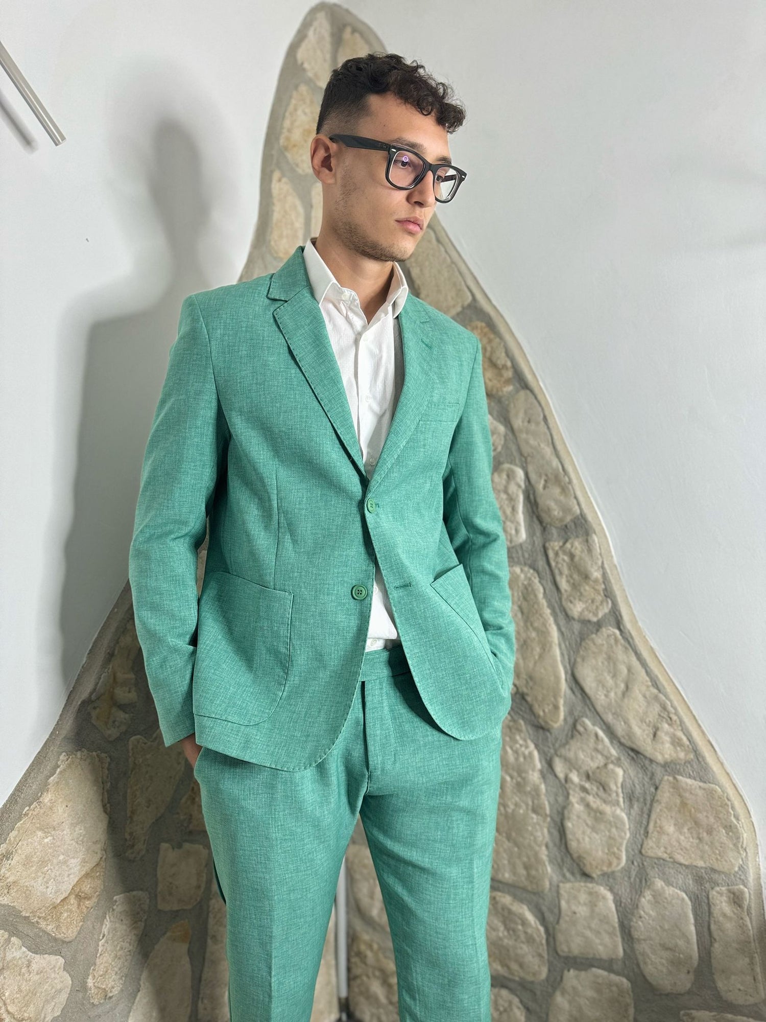 Abito monopetto verde tiffany punto milano sartoria italia