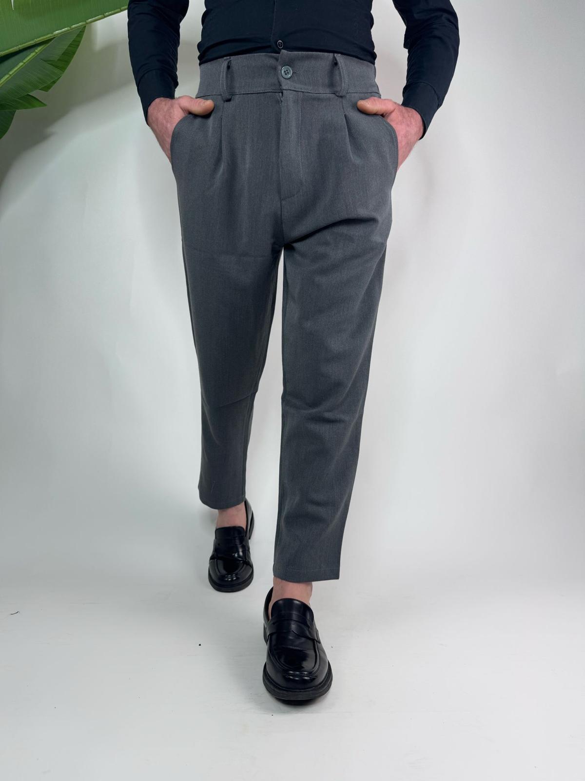 pantalone vita alta grigio