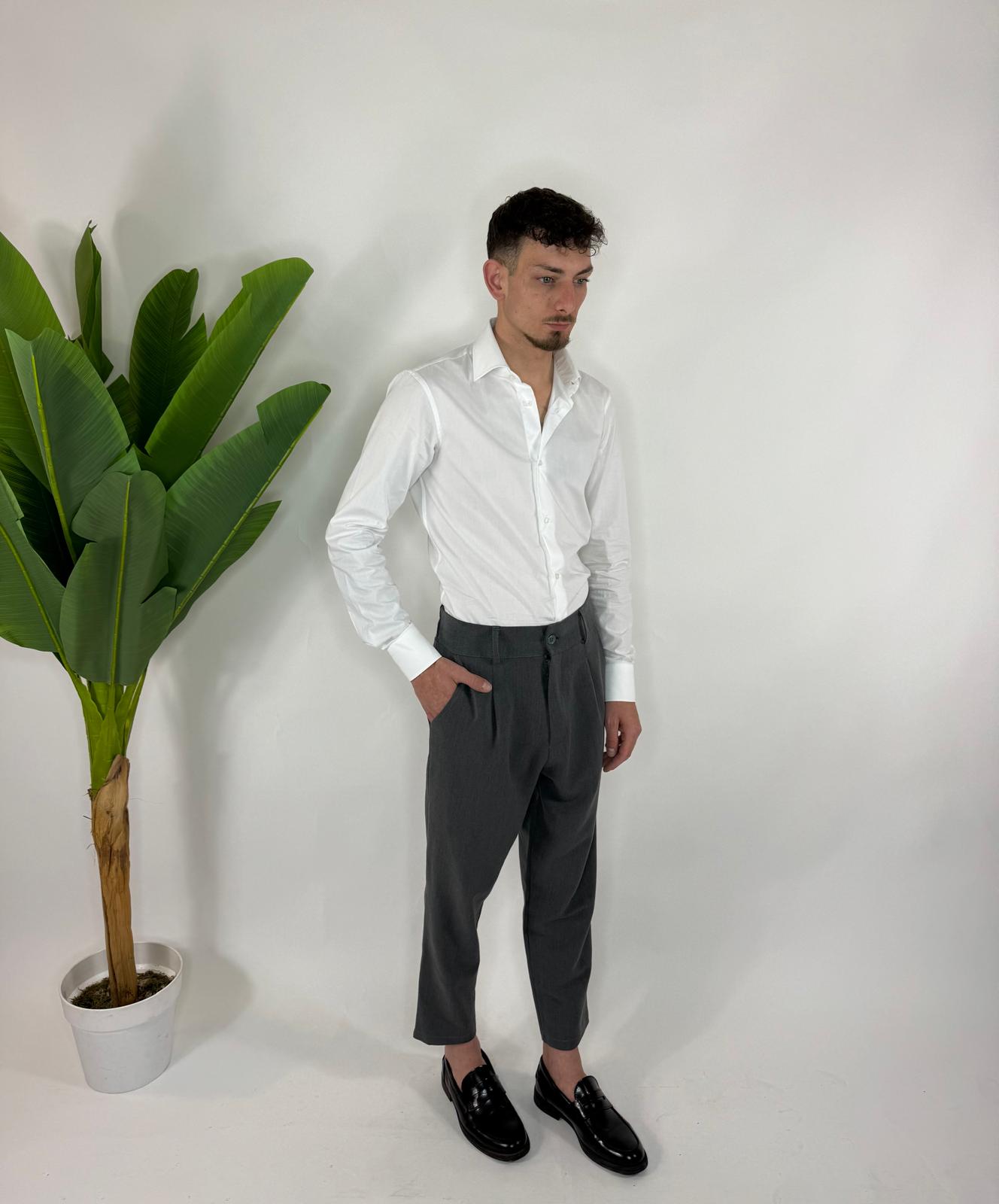 pantalone vita alta 1 bottone grigio